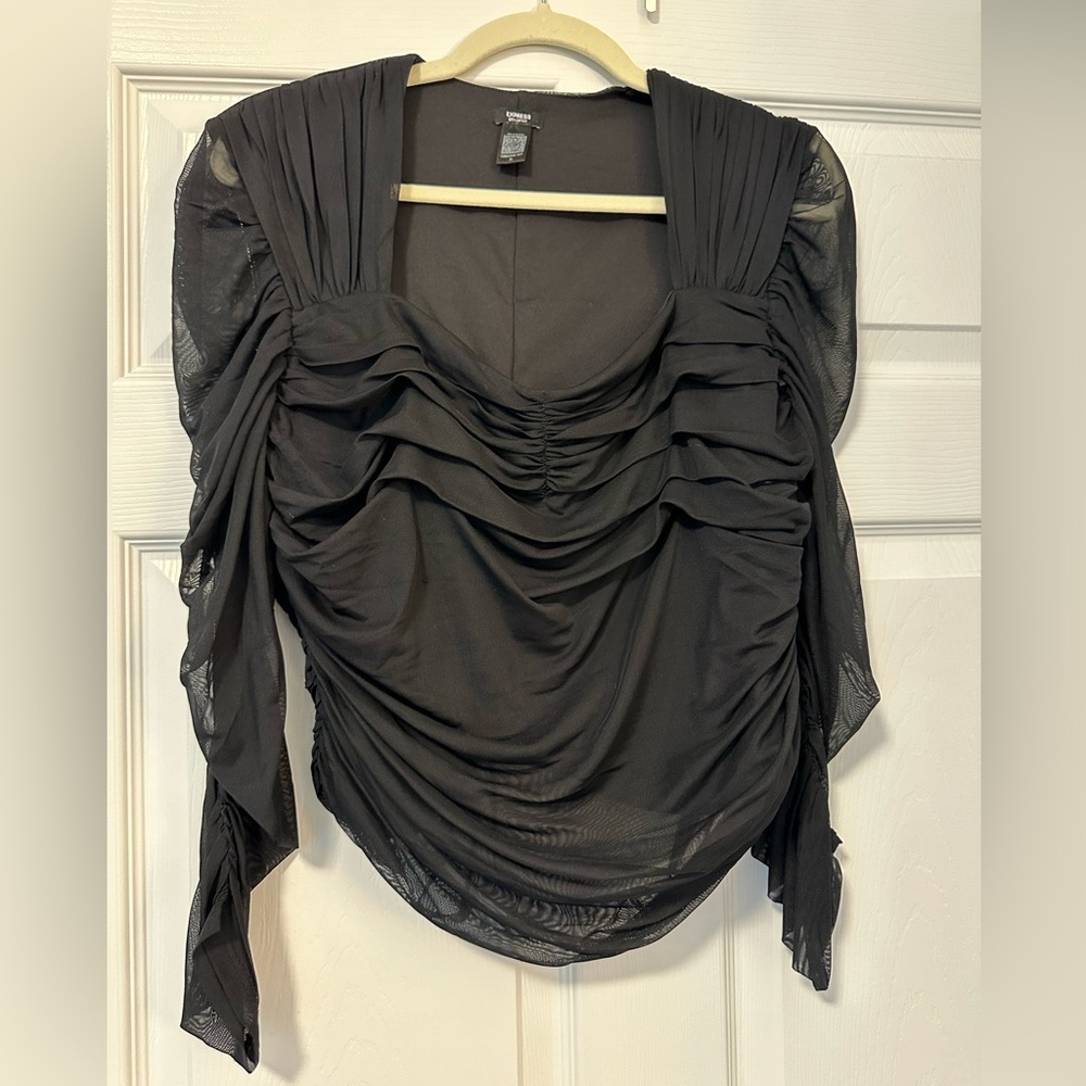 Express Body Contour Black Top With Mesh Detailing and Mesh Sleeves | Size XL